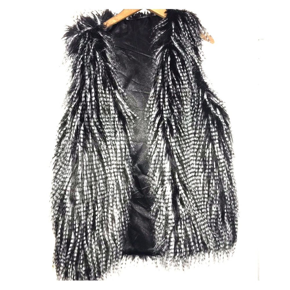 White and black faux fur vest